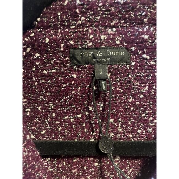 NWT RAG & BONE "Preston" Burgundy Tweed Boucle Double Breasted Blazer Jacket 2 - Picture 12 of 16